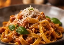 Tagliatelle with tomato sauce and Parmesan
