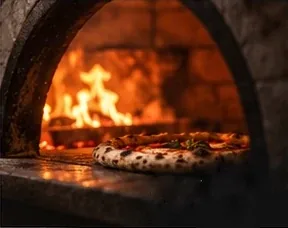 Pizza baking in the oven